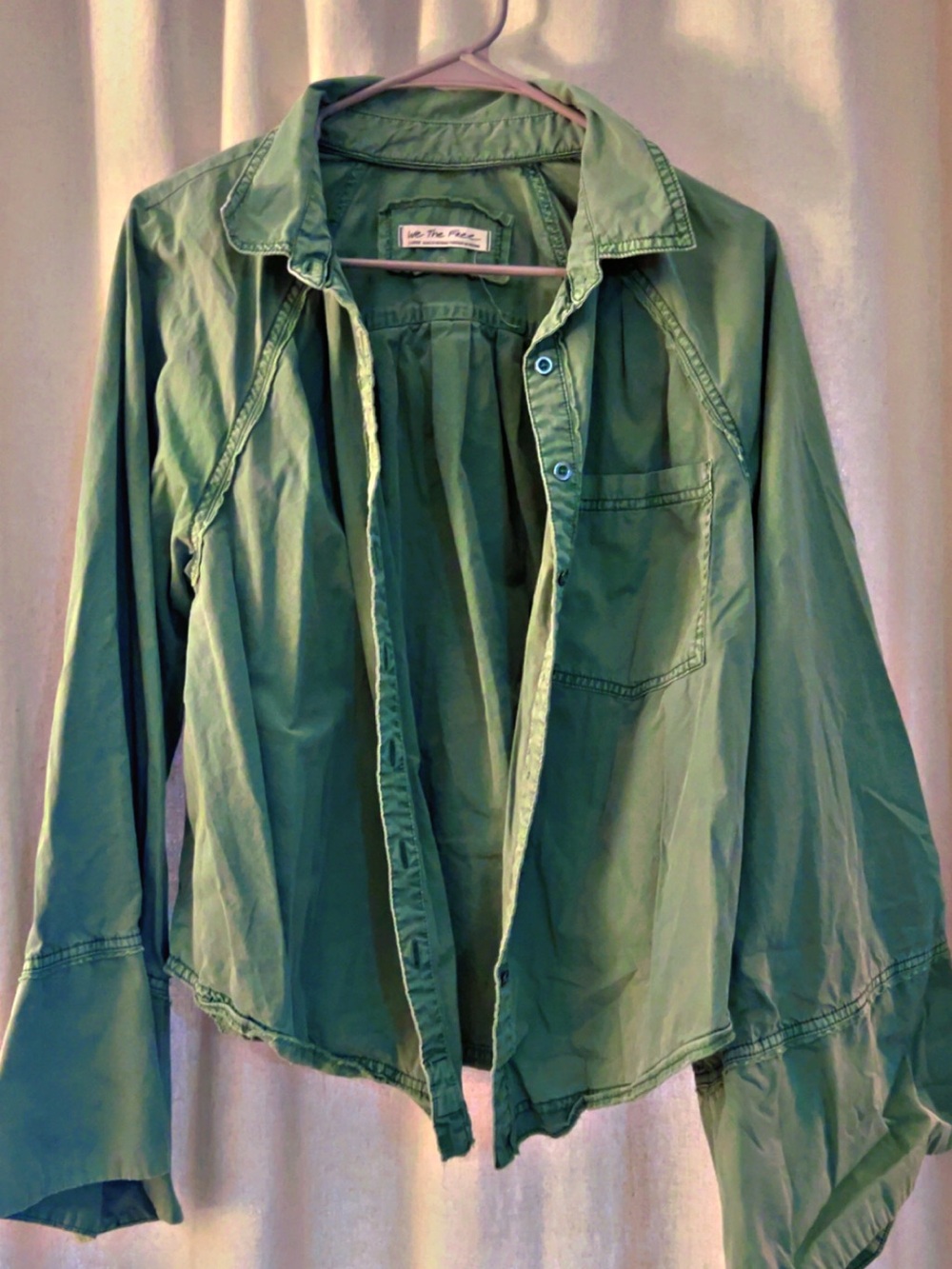 We The Free Lightweight Green Button-Up Jean Jacket